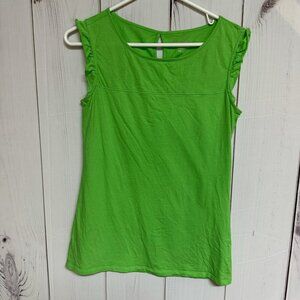 Lilly Pulitzer Pima Cotton Ruffle Cap Sleeve Top Medium Bright Green EUC